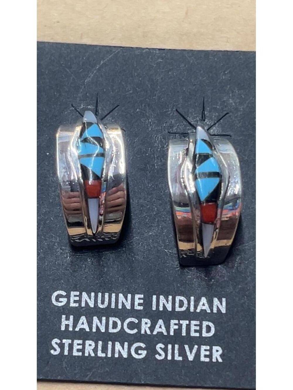 Native American Zuni handmade cluster sterling silver inlay traditional earrings